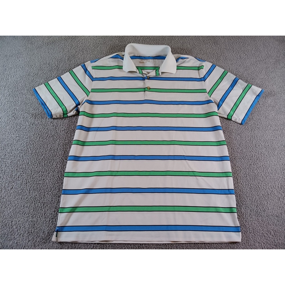 Nike Golf Dri-FIT Polo Shirt Mens L White Blue Green Stripe Performance Golf_???